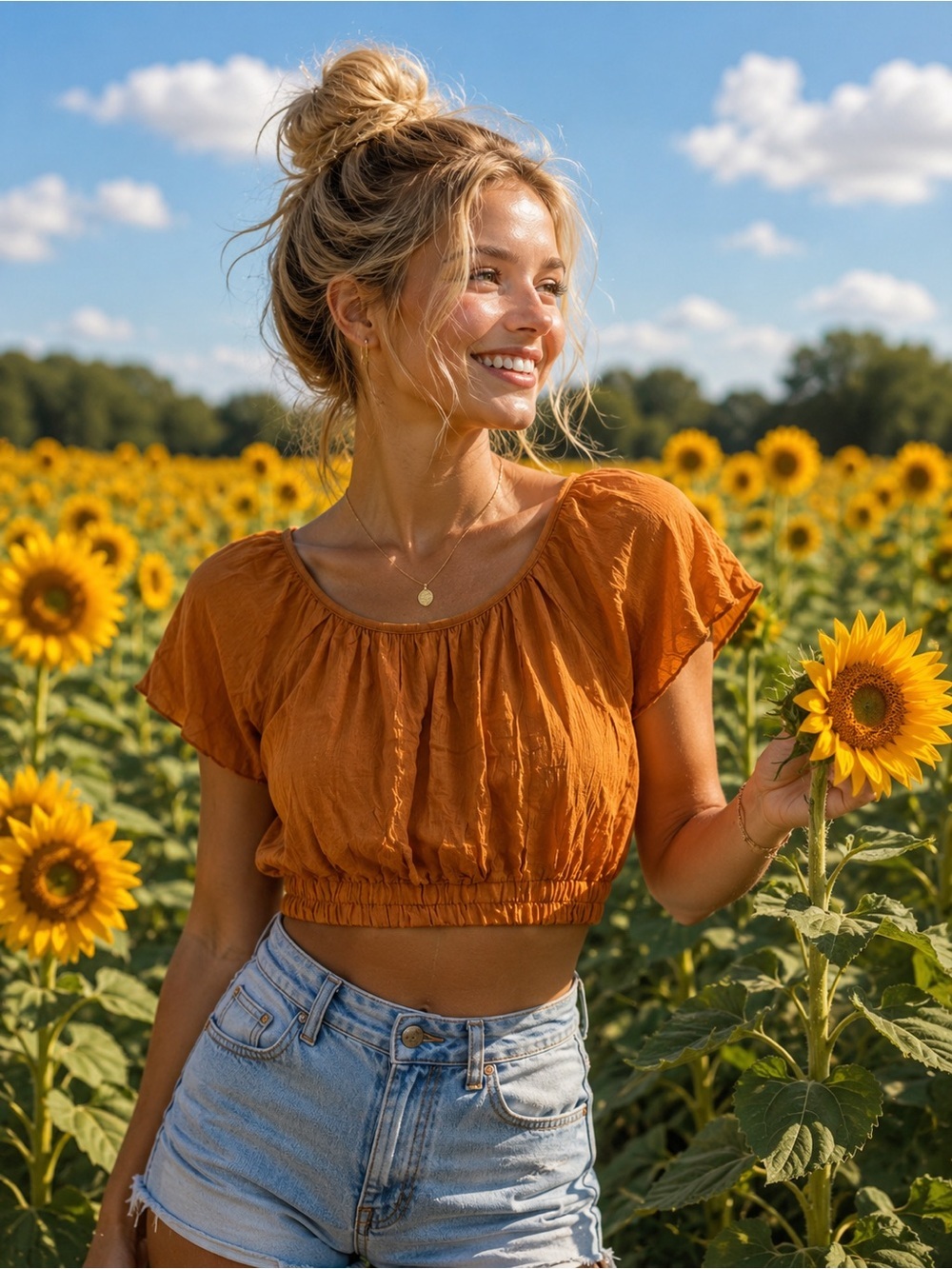 Lightweight Cropped Peasant Top in Rust Orange O’Neill MSRP $50